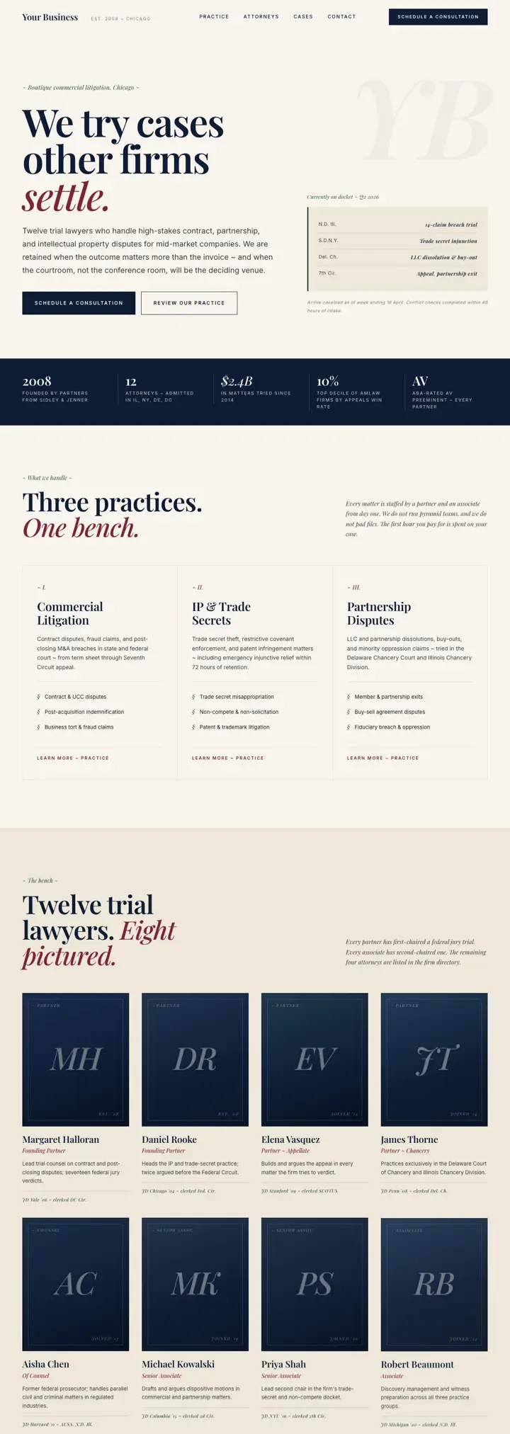 Boutique law firm website template from the DesignSnipe shop, full page