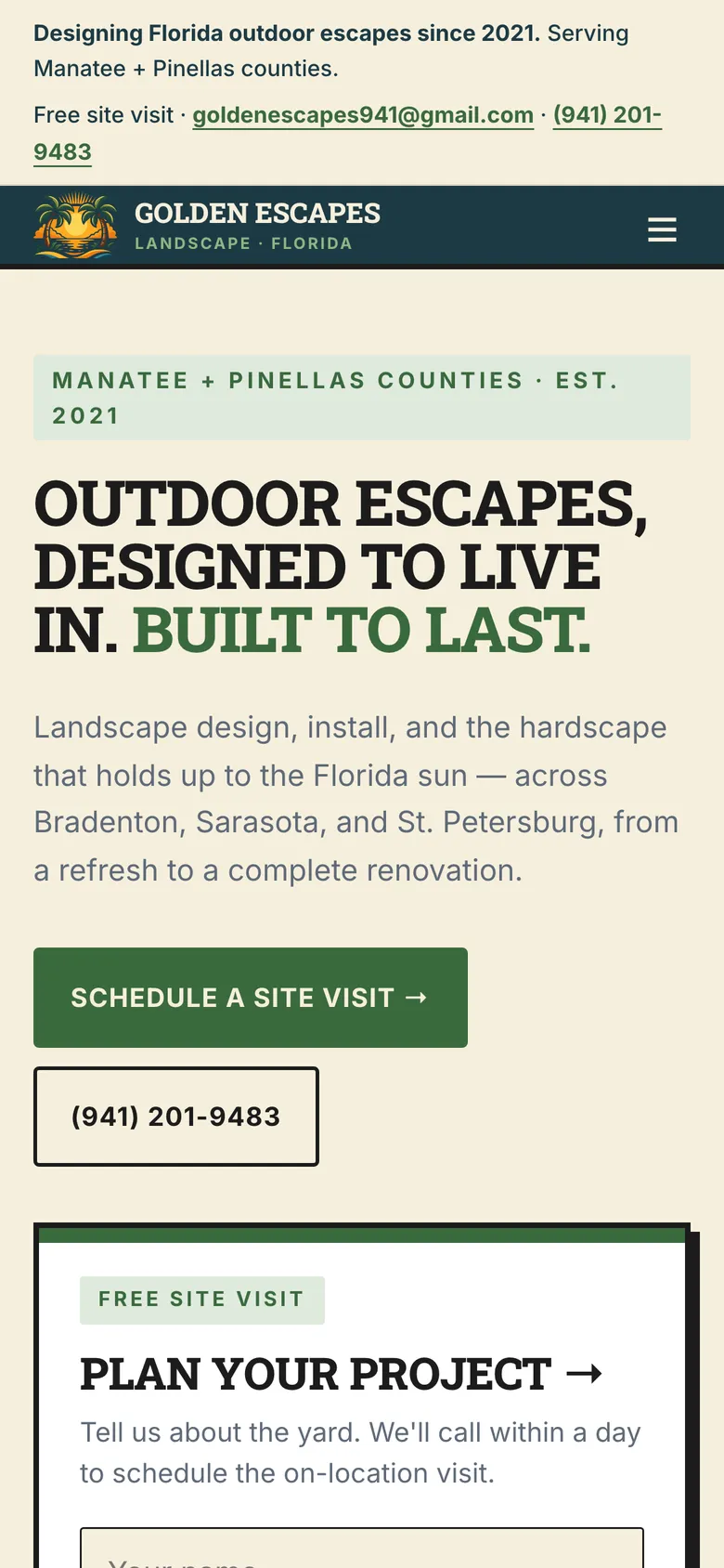 Golden Escapes website on a phone