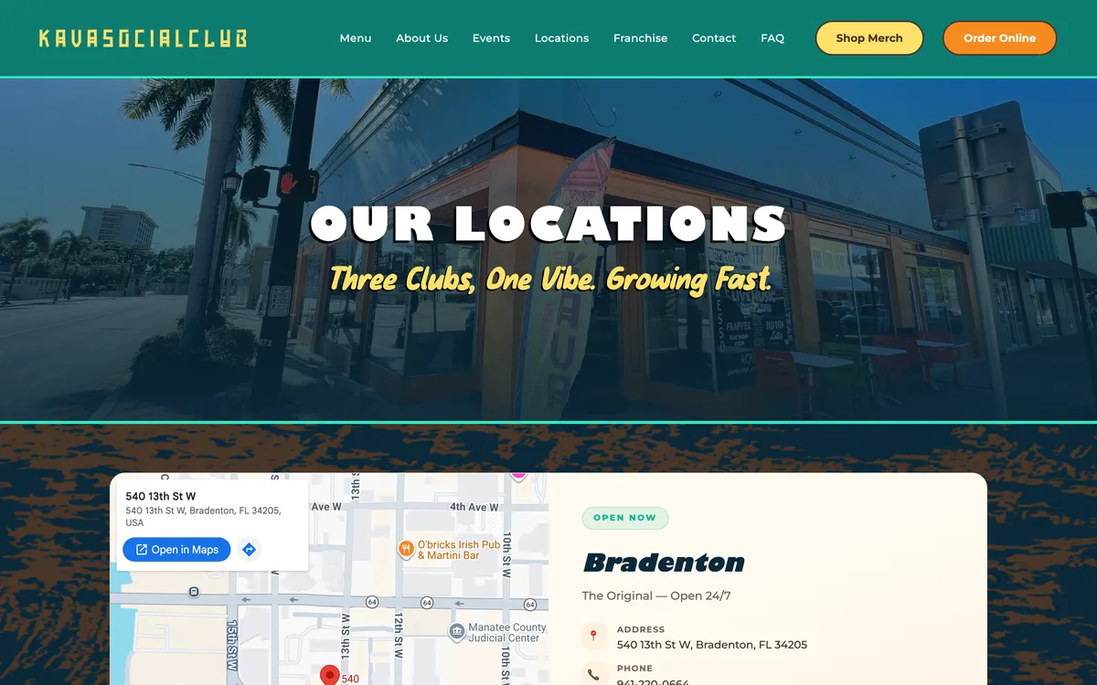 Kava Social Club: Locations page